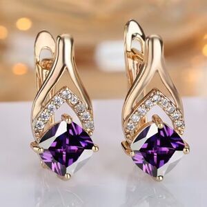 Stunning 6mm Amethyst Radiant Cut CZ Earrings & 1mm Pavé CZ's Vermeil Rose Gold